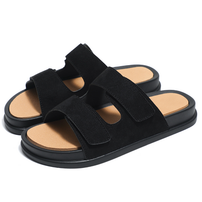 Leather Velcro Soft Bottom Beach Men's Slippers
