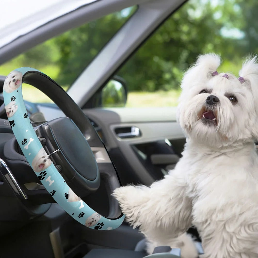 Personalized Multicolor 1-3 Pet Portrait Anti-Slip Car Steering Wheel Cover with Paw Bone Design Car Accessories Birthday Gift for Car Owner