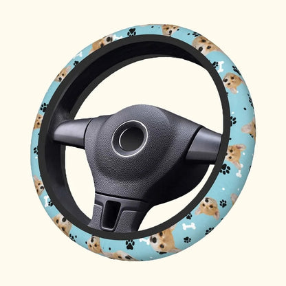 Personalized Multicolor 1-3 Pet Portrait Anti-Slip Car Steering Wheel Cover with Paw Bone Design Car Accessories Birthday Gift for Car Owner