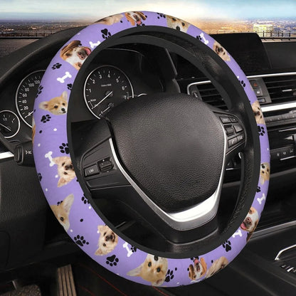 Personalized Multicolor 1-3 Pet Portrait Anti-Slip Car Steering Wheel Cover with Paw Bone Design Car Accessories Birthday Gift for Car Owner