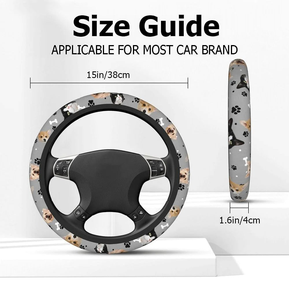 Personalized Multicolor 1-3 Pet Portrait Anti-Slip Car Steering Wheel Cover with Paw Bone Design Car Accessories Birthday Gift for Car Owner