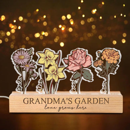 Personalized Grandma's Garden LED Light: Custom Flower Gift