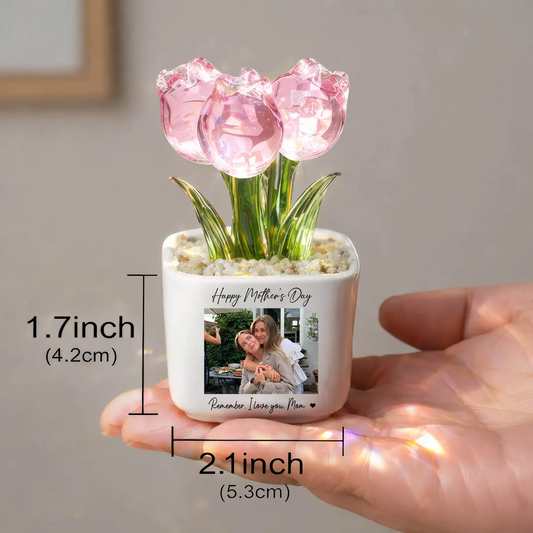 Personalized Photo Glass Tulip Potted Plant - Custom Flower Pot with Picture, Photo Gift for Mom, Mother’s Day Gift, Birthday Gift for Mom - Personalized Photo Glass Tulip