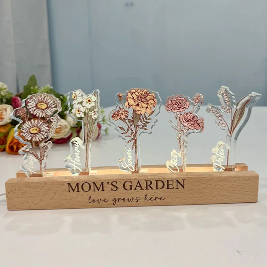 Custom Birth Flower 3D Crystal LED Light with Kids Names – Mother’s Day Gift for Mom