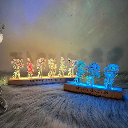 Custom Birth Flower 3D Crystal LED Light with Kids Names – Mother’s Day Gift for Mom