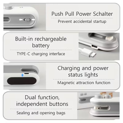 ✨ 2-in-1 Rechargeable Mini Bag Sealer & Cutter | Magnetic Handheld Heat Sealer for Food Storage
