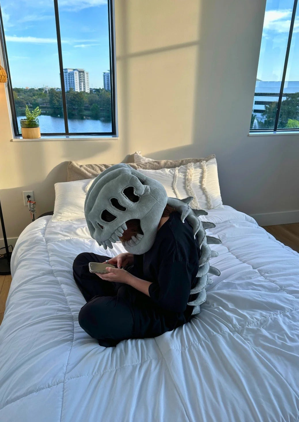 🦖 Funny Wearable Dinosaur Skeleton Plush | 3D T-Rex Fossil Hat & Tail Cozy Costume