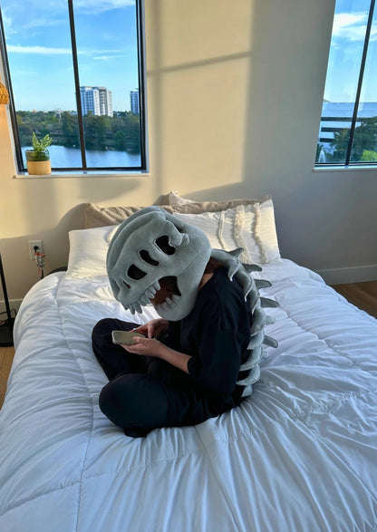 🦖 Funny Wearable Dinosaur Skeleton Plush | 3D T-Rex Fossil Hat & Tail Cozy Costume