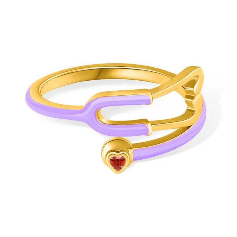 Personalized Multicolor Enamel Stethoscope Heart Birthstone Ring Nurses Week Appreciation Gift for Nurse Doctor Medical Staff