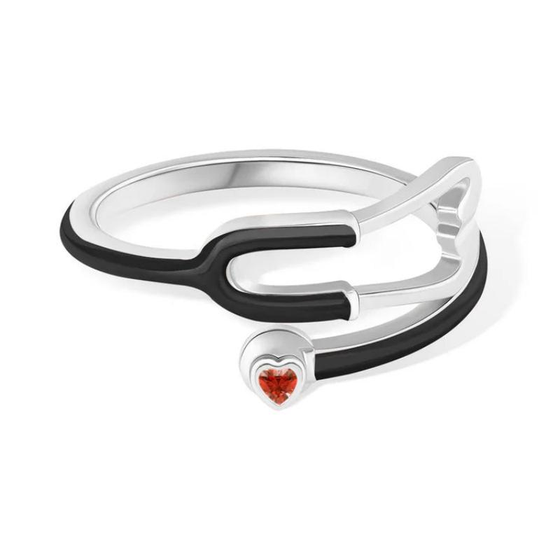 Personalized Multicolor Enamel Stethoscope Heart Birthstone Ring Nurses Week Appreciation Gift for Nurse Doctor Medical Staff