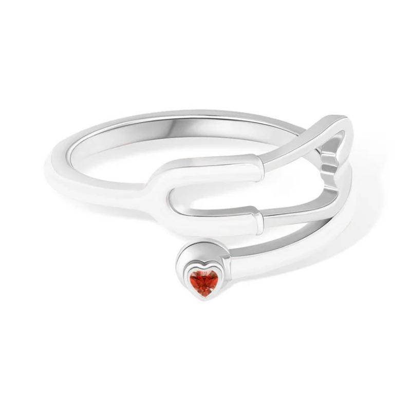 Personalized Multicolor Enamel Stethoscope Heart Birthstone Ring Nurses Week Appreciation Gift for Nurse Doctor Medical Staff