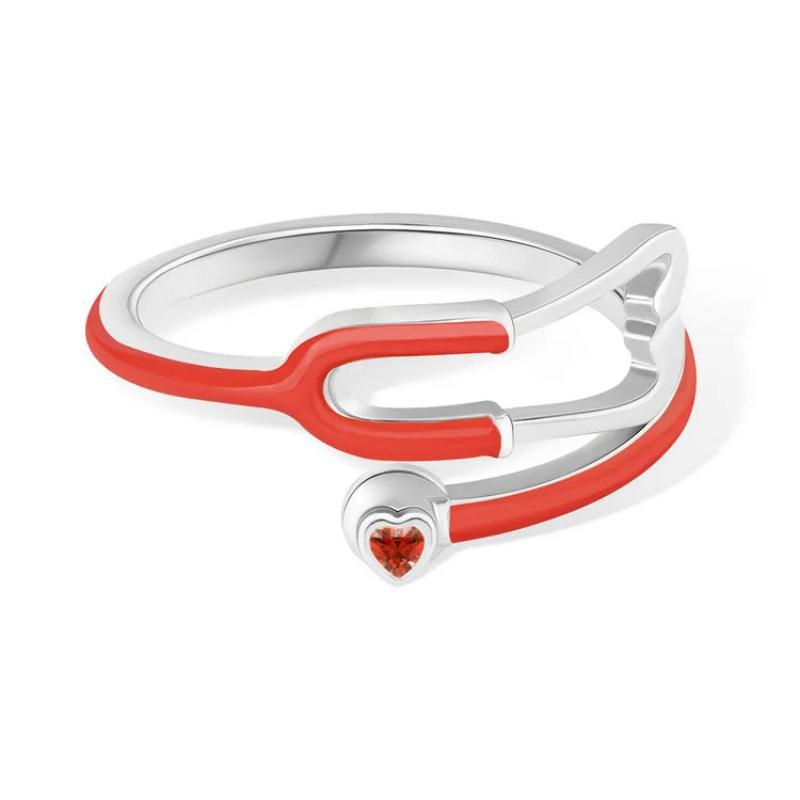 Personalized Multicolor Enamel Stethoscope Heart Birthstone Ring Nurses Week Appreciation Gift for Nurse Doctor Medical Staff