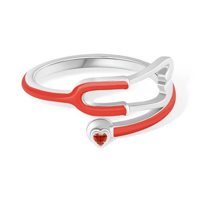 Personalized Multicolor Enamel Stethoscope Heart Birthstone Ring Nurses Week Appreciation Gift for Nurse Doctor Medical Staff